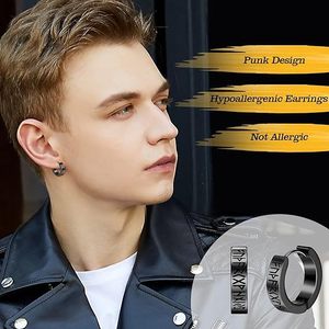 8-Piece Classic Set of Stainless Steel Wolf Head and Geometric <b>Stud</b> <b>Earrings</b> & Huggie Hoops <b>Earrings</b> for Men | Hypoallerge - Product Image 2