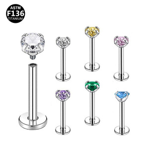 Anneau de lèvre Getta 16G en zircon, motif cœur, vintage, filetage interne, labret plaqué argent, bijoux de piercing corporel, titane ASTM F136 - Product Image 1
