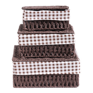 New Design <strong>Popular</strong> 3pcs Set <strong>Plastic</strong> Handwoven Premium Desktop Storage <strong>Laundry</strong> With Handles Fabric Liner Wicker <strong>Basket</strong> - Product Image 6