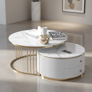 <span class=keywords><strong>Table</strong></span> basse de chambre moderne de luxe léger avec plateau en dalle de pierre blanche et structure en métal doré, design nordique emboî<span class=keywords><strong>table</strong></span>, multifonctionnelle - Product Image 2