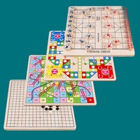 Jeu de société en bois multifonctionnel 2-en-1 : Échecs volants, Dames, Échecs à cinq doigts, Échecs de combat animalier pour la petite enfance