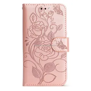 leather case for Samsung S9/S10/S20/S21/S22/S23 for Rose embossed case Apple iphone 14/13/12 mobile phone case with magnetic