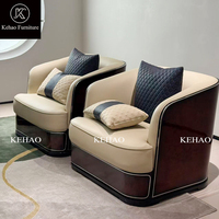 Ensemble de canapés en cuir de luxe, canapé sectionnel incurvé moderne avec fauteuils individuels pour villa, hôtel, salon