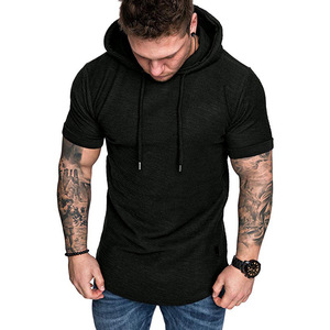 Venta al por mayor gimnasio sudaderas con capucha hombres camisas de manga corta con capucha camiseta muscular con capucha - Product Image 6