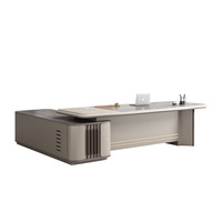 Ensemble de bureau exécutif moderne et minimaliste haut de gamme, design en forme de barre, grand bureau avec tiroirs, bibliothèque, finition sans peinture, ensemble de chaises