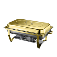 AIRUISI Ensemble de serveur de buffet de chauffe-plats électrique moderne en acier inoxydable Rectangle Chauffe-plats or argent pour hôtel