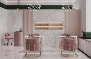 JINCHENG Bán trực tiếp bàn làm móng cao cấp, đèn bàn sang trọng, khung kim loại và ghế hai chỗ ngồi dành cho thợ làm móng - Product Image 3