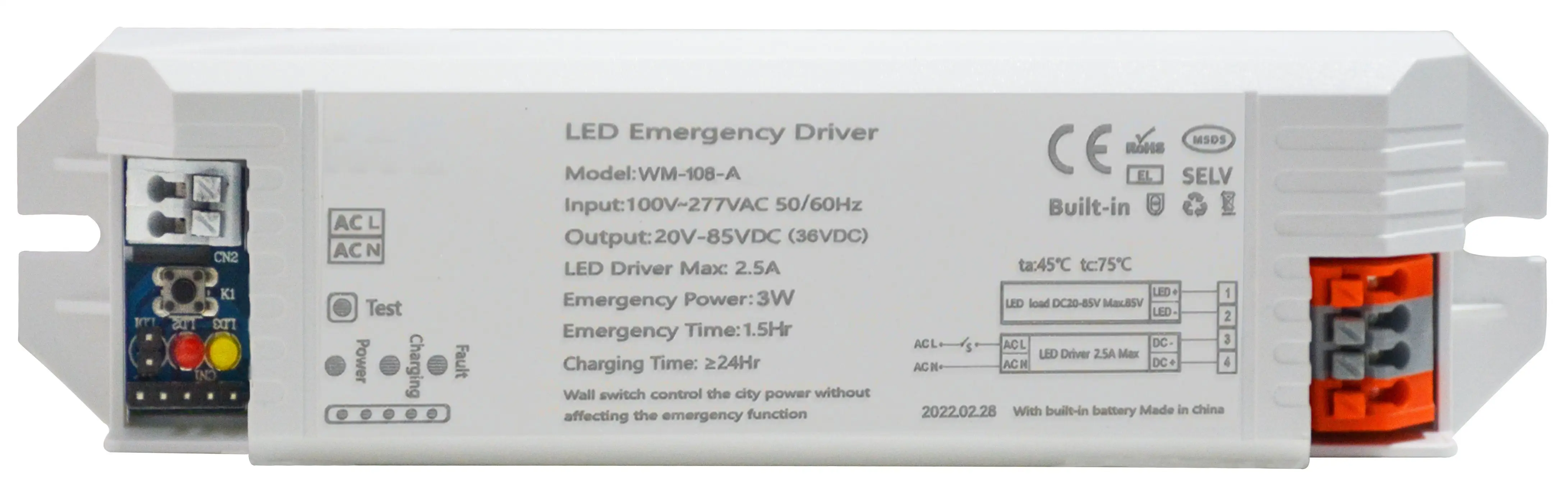 LED Emergency Driver Bateria recarregável para lâmpada LED Max. 50W