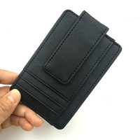 Porte-cartes à rabat en cuir PU noir, personnalisable avec logo en relief, étui fin pour cartes de crédit avec fenêtre d'identification – Fournisseur d'usine