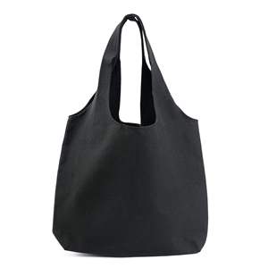Sacs de courses pliables en toile de coton noire vierge, personnalisables avec logo, motif lettres, les plus vendus en gros - Product Image 1