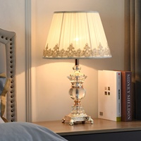 HJ HOME Abat-jour en tissu pour table en alliage de zinc avec cristal LED pour chambre à coucher et salon de créateur européen