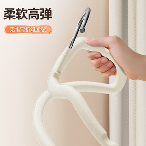 Flocked Clothes Hanger Cream Colored Non Marking Anti Slip Hook Type For Home Use Rectangle Shape Clothing Organizer - Product Image 2
