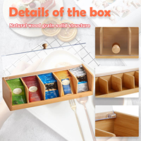 Boîte de rangement de bureau en bambou avec 5 compartiments pour le tri des sachets de thé, du sucre, des pilules, des bijoux, boîte de rangement multifonctionnelle pour la maison