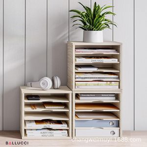 Solid Wood Multi Layer <b>File</b> Storage Rack 5 Floors Office Desktop <b>Organizer</b> Stackable Book Shelf - Product Image 2