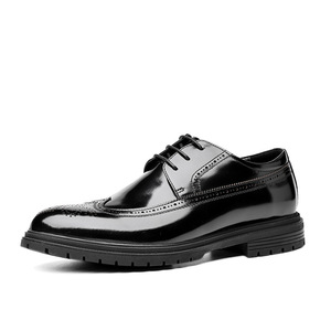Chaussures décontractées d'affaires pour hommes, style anglais, à bout rond sculpté, semelle en cuir épaisse, rehaussantes, imperméables, pour l'automne - Product Image 6
