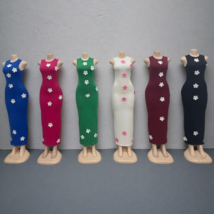 Nuovo fiore all'ingrosso Slim Fit senza maniche <span class=keywords><strong>attillato</strong></span> abito estivo alla moda Casual lungo da <span class=keywords><strong>donna</strong></span> - Product Image 4