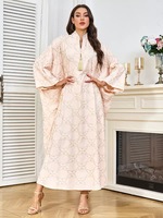 Robe Abaya Musulmane de Luxe Élégante 2026 Dubaï, Broderie Florale Multicolore en Polyester, Col en V, Manches Chauve-Souris, Longueur Ras du Sol