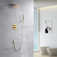 Purorigin Kits de douche muraux encastrés ronds de luxe dorés, design moderne avec inverseur, équipement de salle de bain haut de gamme