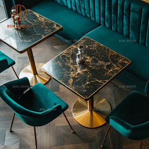 Lüks restoran sandalye ve masa mobilya seti siyah altın damarlı mermer kare masa ve pirinç bacaklar ile zümrüt kadife sandalyeler - Product Image 5