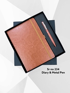 A5 PU Diary Sewing Bound Metal Ballpoint Pen <b>Set</b> 100 Sheets UV Printed Hardcover <b>Notebook</b> Office Business Use Promotional Gifts - Product Image 2