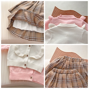 Automne hiver filles collège Style costume pull dentelle poupée col haut en tricot + <span class=keywords><strong>jupe</strong></span> plissée deux pièces filles ensembles vêtements boutique - Product Image 2