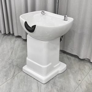 Lavacabezas vertical de cerámica para salón de belleza, con asiento y sistema de descarga rápida - Product Image 2