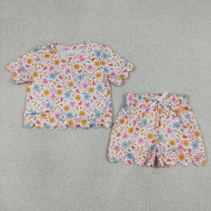 Ensemble de vêtements décontractés pour filles, tendance, motif floral, manches courtes, short, tenue d'été 2 pièces pour tout-petits - Product Image 5
