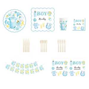 DAMAI Baby Gender Reveal Party Supplies Team Boy Paper Plates Napkins <b>Disposable</b> Baby Shower <b>Tableware</b> Decorations for 8 Guests - Product Image 4