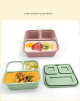 Boîte à bento portable en silicone à 3 compartiments, étanche, pour enfants, pour le transport de repas, sans BPA