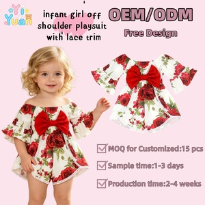 Mono floral <span class=keywords><strong>de</strong></span> lujo para bebé niña con volantes y ribete <span class=keywords><strong>de</strong></span> encaje, peplum, vestido <span class=keywords><strong>de</strong></span> fiesta, proveedor OEM personalizado - Product Image 1