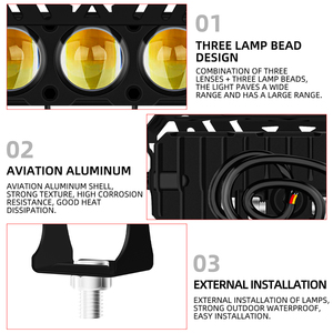 <span class=keywords><strong>Faro</strong></span> Auxiliar para Motocicleta de 3 Lentes Luz de Niebla <span class=keywords><strong>LED</strong></span> de Doble Color Blanco y Amarillo Mini Luces de Conducción Exploradoras para Moto - Product Image 3