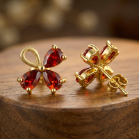 Anting-anting bunga zirkon kubik warna-warni berlapis emas 18K grosir, desain tetesan air, anting-anting kancing