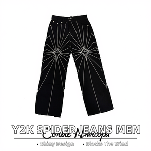Jean en denim extensible noir Y2K de haute qualité à imprimé animal et rivets, coupe droite, style Thug Club pour homme - Product Image 2