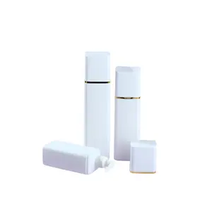 卸売300ml 400ml 500ml HDPE空長方形正方形白いプラスチックボトルポンプ付きローションシャンプー