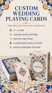 Jeu de cartes personnalisé mexicain Talavera à motifs floraux, bleu et blanc, style céramique, cadeau culturel - Product Image 5