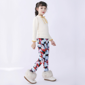 กางเกงเลกกิ้งเด็กผู้หญิงแบบหนา อุ่น สำหรับเด็กวัยหัดเดินและเด็กโต ลายดอกไม้ สำหรับฤดูหนาวและฤดูใบไม้ร่วง - Product Image 2