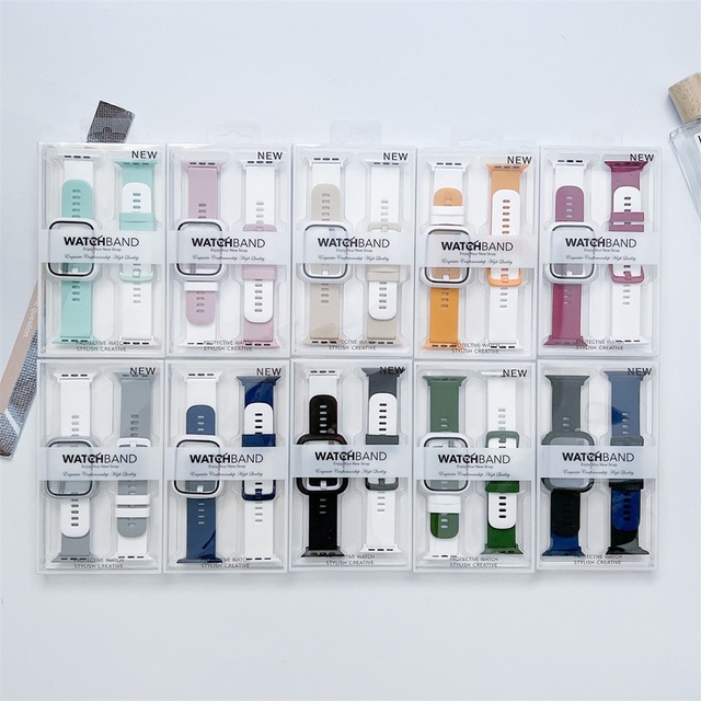 For Apple Watch 41mm 45mm 40mm 44mmm 38mm 42mm Sport Two Colors Silicone Watch Band + PC Case