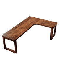 Table d'étude de bureau et de chambre à coucher en bois massif en forme de L en noyer avec petite table d'angle d'étagères