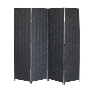 Wholesale and hand woven fiber black color cheap folding room divider screen partition