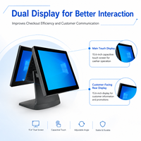 Terminal de point de vente à double écran de 15,6 pouces avec écran tactile intégré, pour restaurant, café, commerce de détail, comptoir, compatible Windows/Android