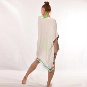 Women's XL <strong>Plus</strong> <strong>Size</strong> 2-Piece Bikini Cover-Up Set White Halter Long Dress Tassels Sun Proof Open <strong>Kimono</strong> Beachwear Beach Cover-Up - Product Image 6