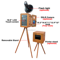 Machine à photomaton portable vintage rétro en bois, compatible avec iPad, appareils photo reflex numériques, coque double face, écran tactile LCD 18,5 pouces