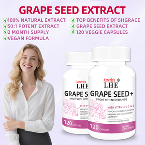 ผู้ผลิตแคปซูลเมล็ดองุ่น OEM พร้อมสารสกัดนิโคตินาไมด์ ปราศจาก GMO ปราศจากกลูเตน ช่วยให้ผิวกระจ่างใส 120 แคปซูลเมล็ดองุ่น - Product Image 3