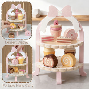 Ensemble de jeu d'imitation créatif en bois écologique pour service de thé de l'après-midi, avec mini chef, gâteau, pâtisserie et tour de gâteaux pour jeu de rô<span class=keywords><strong>le</strong></span> - Product Image 2