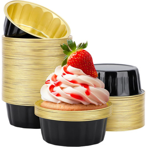 125ml Disposable Food-grade Black Gold Muffin <b>Cupcake</b> Aluminum Foil Tray Round Mini Baking Cups Plastic Lid - Product Image 1