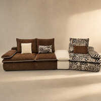 Ensemble canapé et ottoman en tissu vintage, fauteuil d'appoint motif zèbre, marron café, mobilier de maison, vente en gros