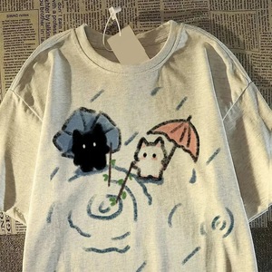 T-<span class=keywords><strong>shirt</strong></span> à manches courtes col rond pour <span class=keywords><strong>femme</strong></span>, imprimé <span class=keywords><strong>chat</strong></span> japonais mignon, en coton 200g, coupe classique confortable, idéal pour le printemps - Product Image 3