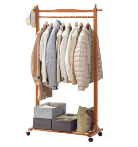 Perchero de ropa plegable de madera multifuncional y moderno con polea - Estante de almacenamiento para sala de estar - Product Image 1
