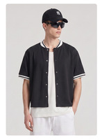 Vêtements pour hommes |   Blouson Bomber Style Côte Ouest Transfrontalier à Manches Courtes, Cardigan Preppy à Rayures Contrastantes