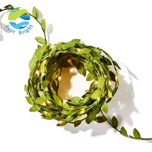 Ever Bright 5.9Ft 20 LED Ivy Green Artificial Leaf LED Garland Micro Silver Copper Wire Battery Box Light String Fairy Lights 1m